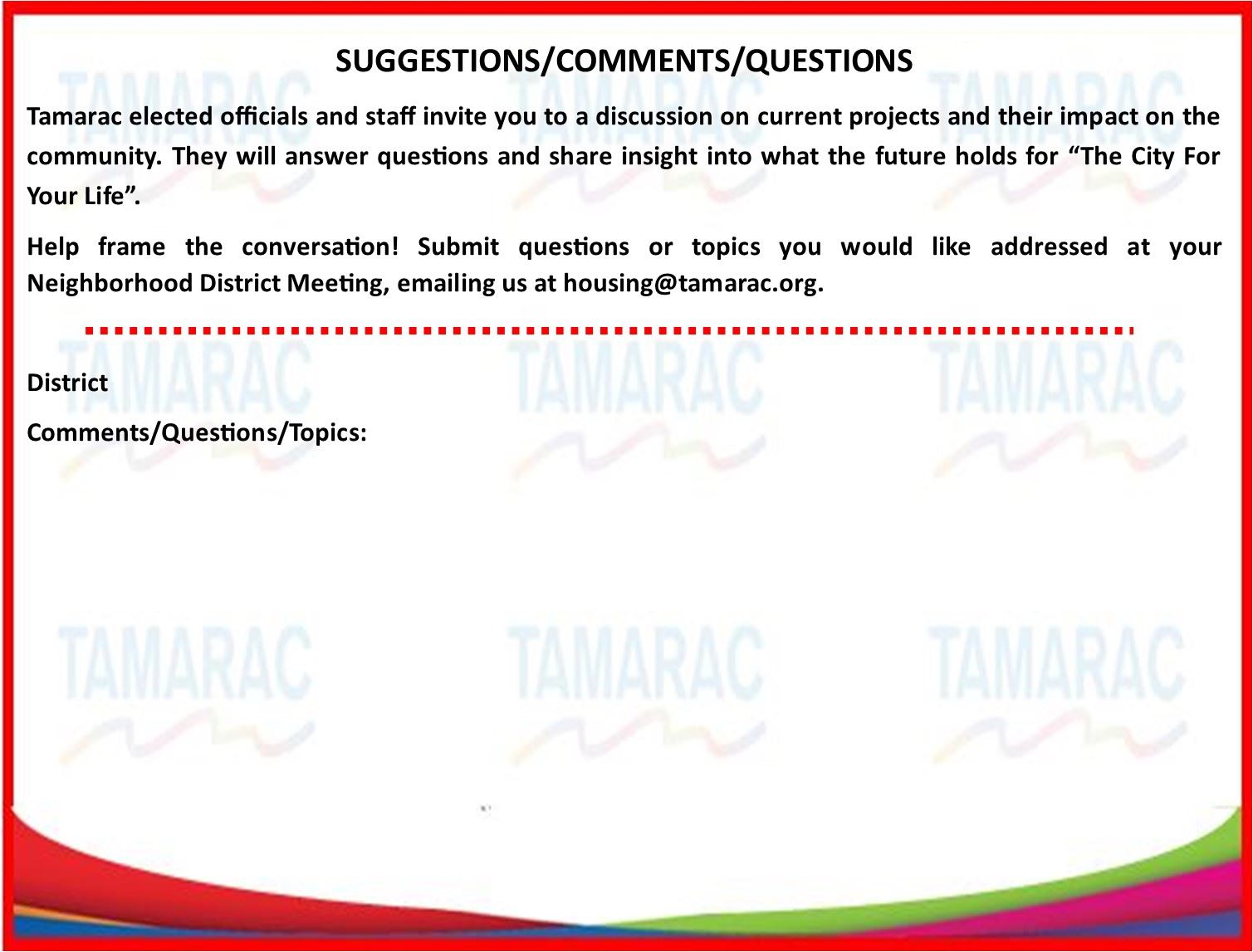 District Meetings Suggestions Card