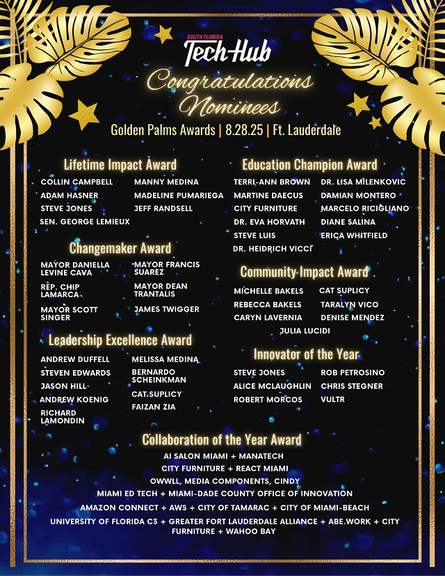 2025-08-29 South Florida Tech Hub Golden Palm Awards nominees