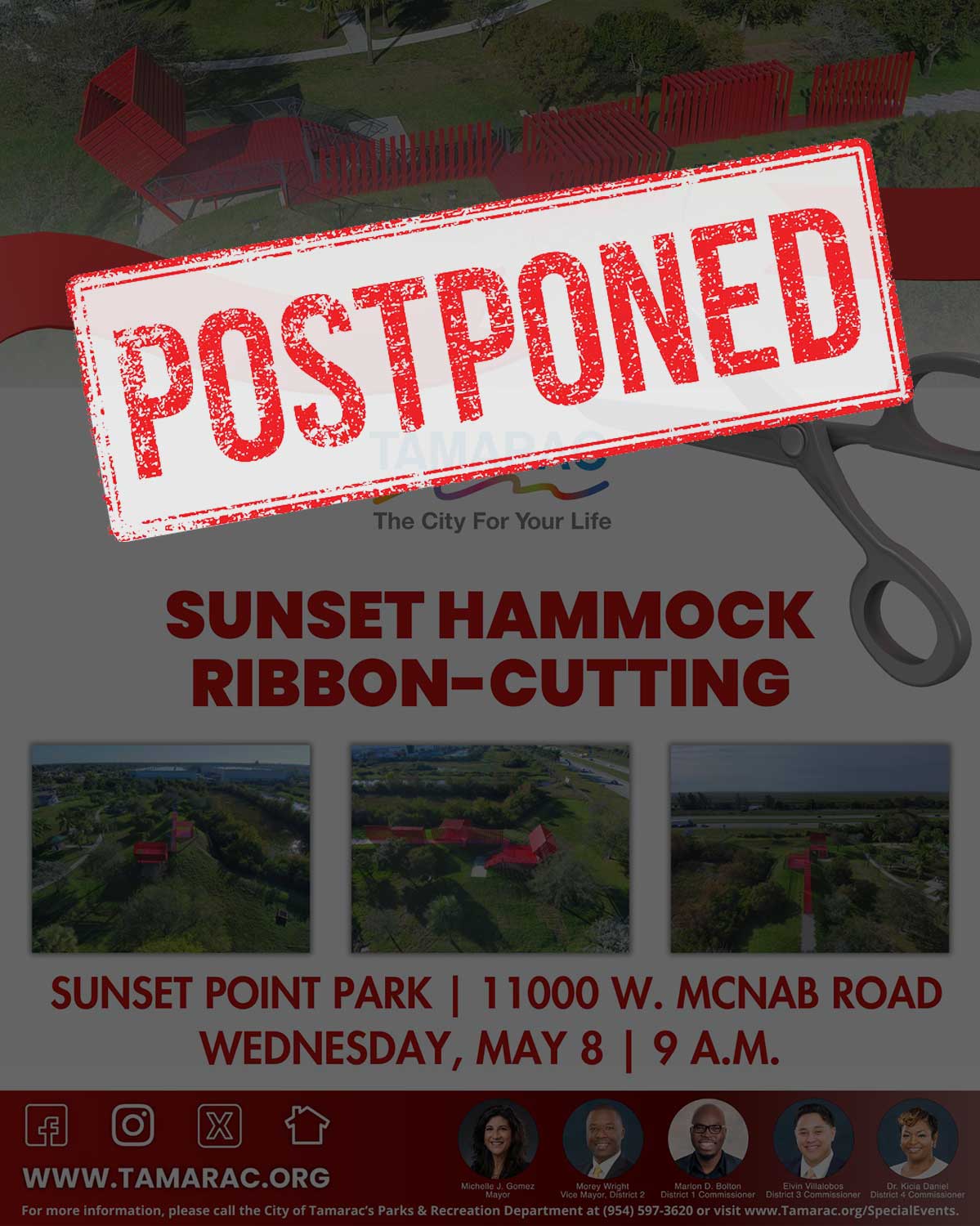 Red and white rectangle with text that reads \